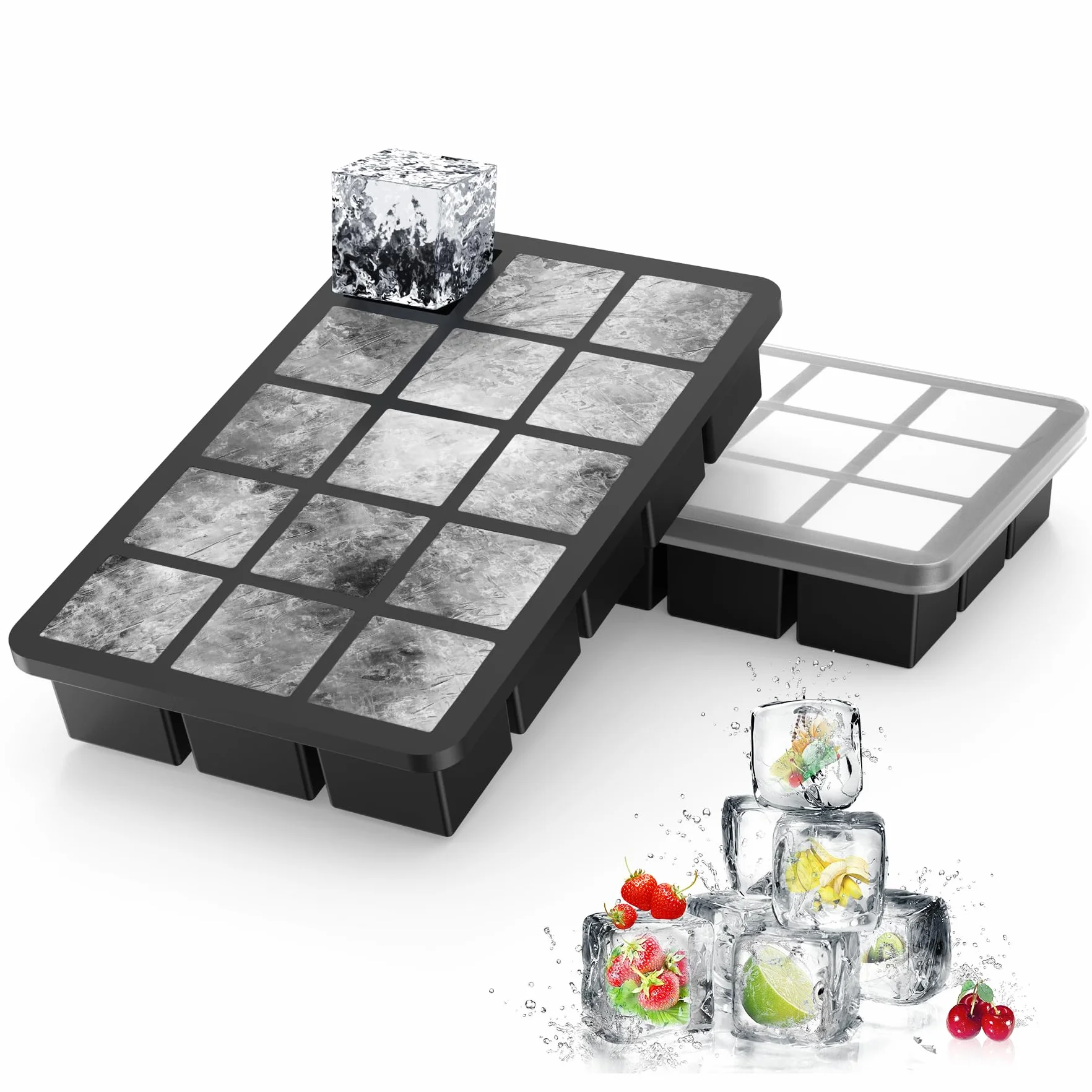 Ankway Bandejas de Cubitos de Hielo Silicona con Tapa 30 Cubiteras Cuadradas 3,2cm sin BPA
