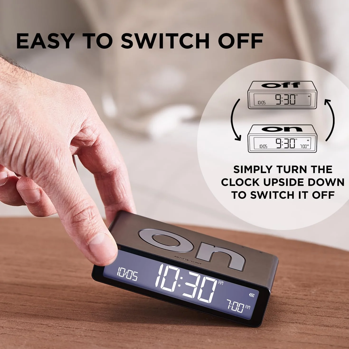 Lexon Flip Classic Reloj Despertador Digital con Caras Reversibles de Encendido/Apagado, Reloj de Noche Recargable con Pantalla LCD, Sensor táctil para función de repetición y luz - Rosa