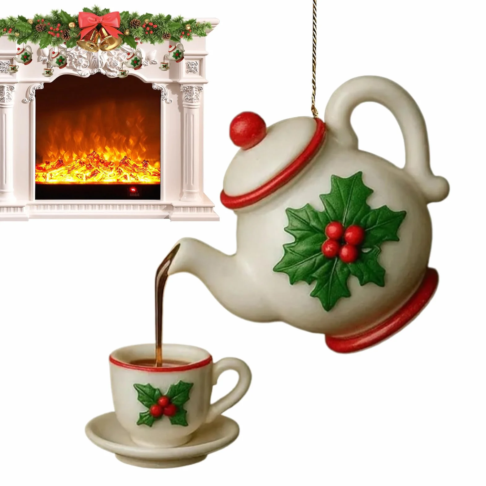 Juego de Adornos de Navidad para Árbol, Colgante de Tetera Acrílica 2D, Decoración Rústica para Hogar