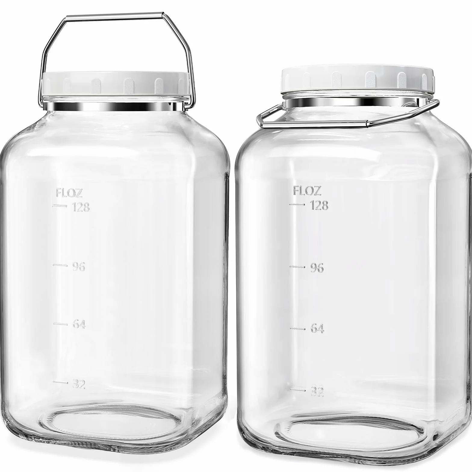 Absovetu Paquete de 2 tarros grandes de vidrio con tapa hermética de 5,7 litros, tarro cuadrado de almacenamiento de vidrio con asa de boca ancha para pasta, arroz, encurtidos, galletas, recipientes