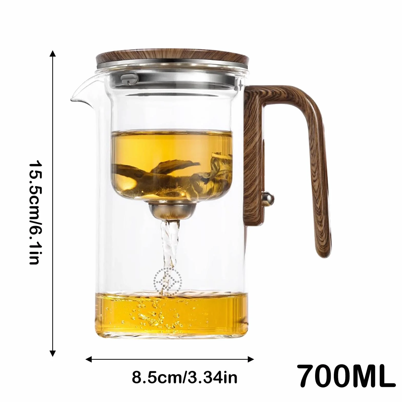 de vidrio, infusor de té de vidrio con infusor | Jarra transparente resistente al calor con mango de madera | Hervidor de té a prueba de fugas para apartamento, lugar de trabajo