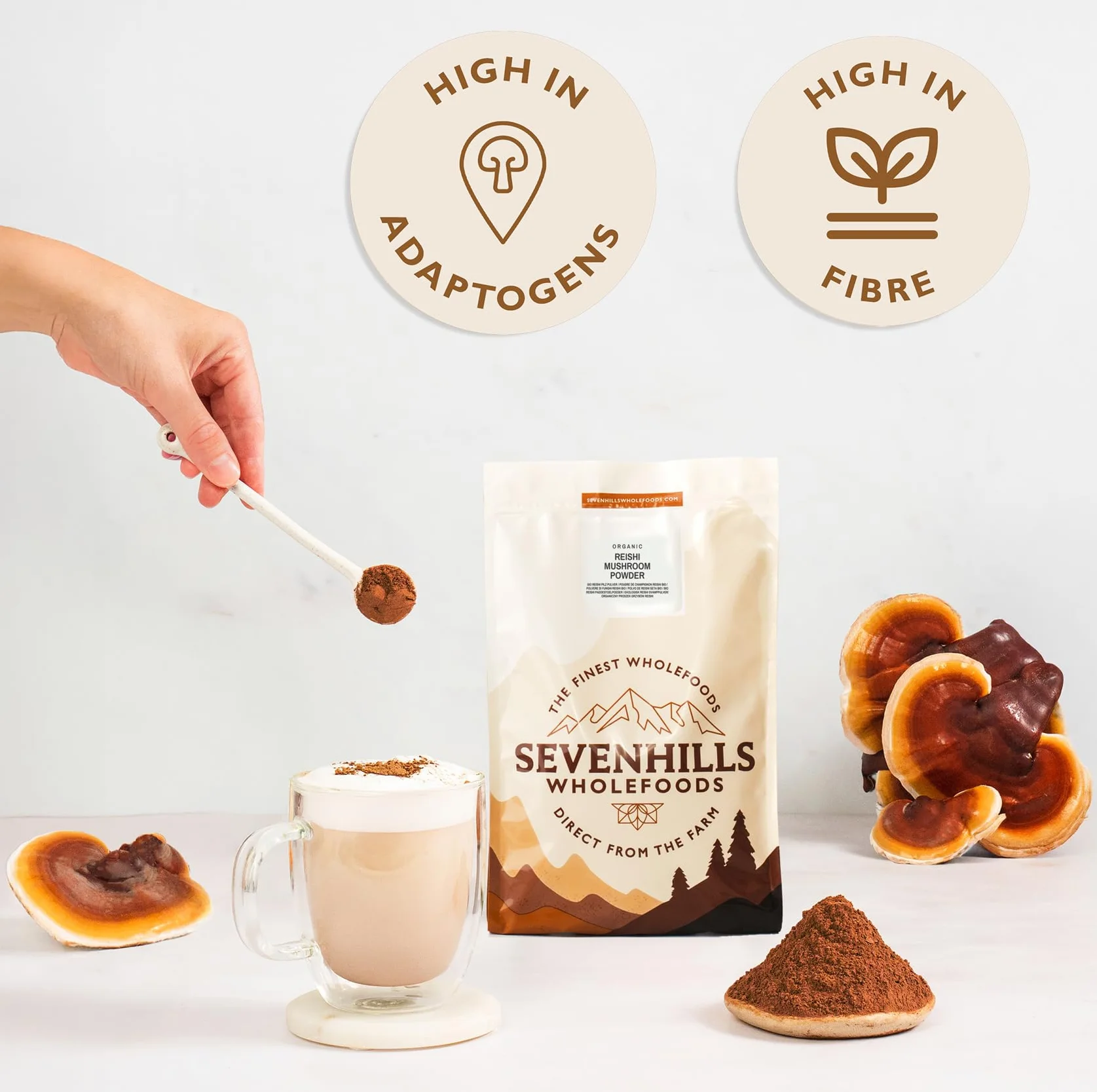 Sevenhills Wholefoods Hongo Reishi Bio en Polvo 100g Cuerpo Fructuoso Ganoderma Lucidum Vegano