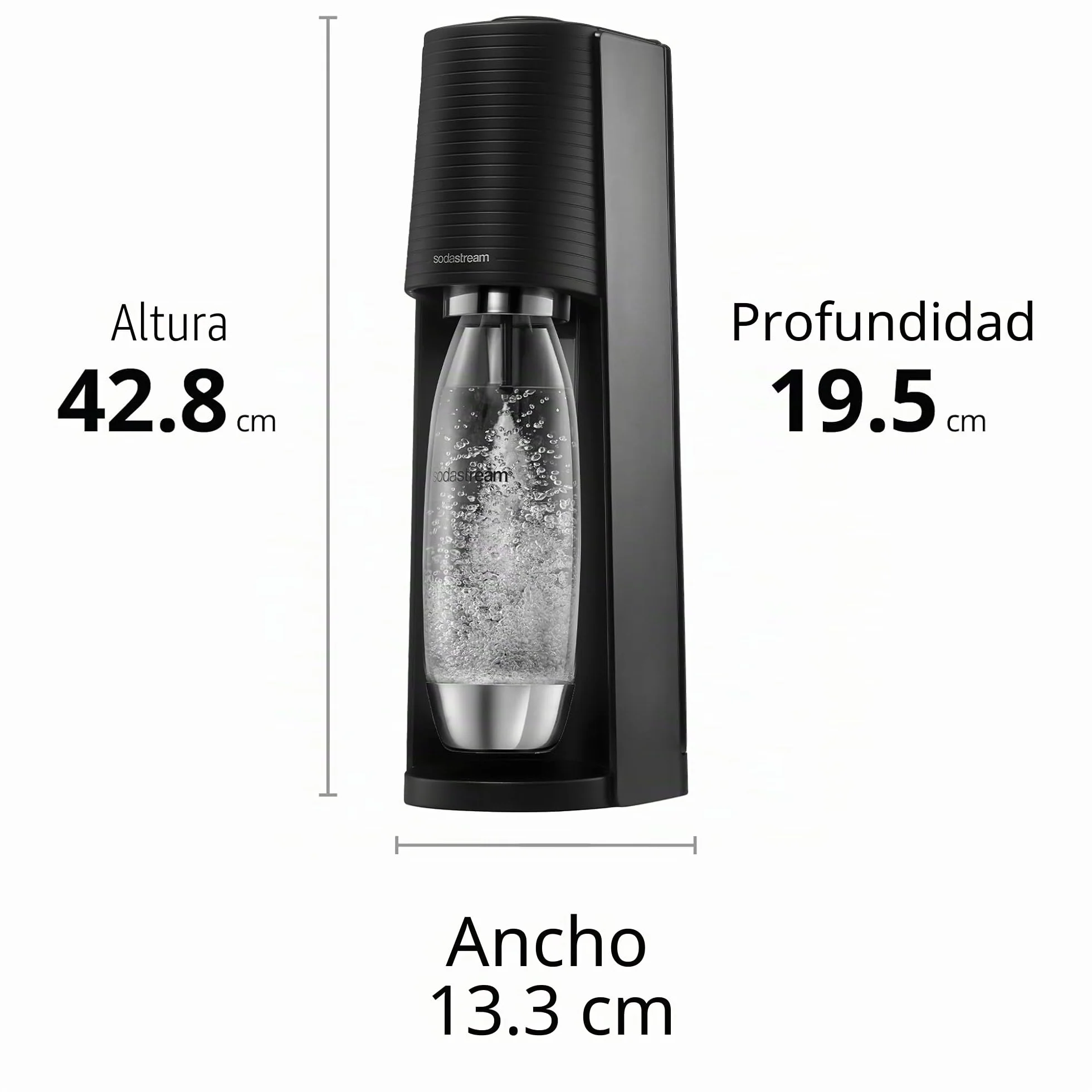SodaStream TERRA Máquina de agua con gas acero inoxidable 1 L negra + recarga de gas 60 L