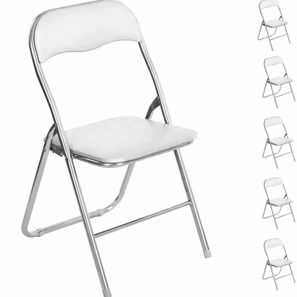 BAKAJI Juego de 6 sillas Acolchadas Plegables para Ahorrar Espacio de la Silla con Estructura Tubular de Metal, Remaches de PVC, diseño Moderno para el Comedor de la Cocina (Blanco)