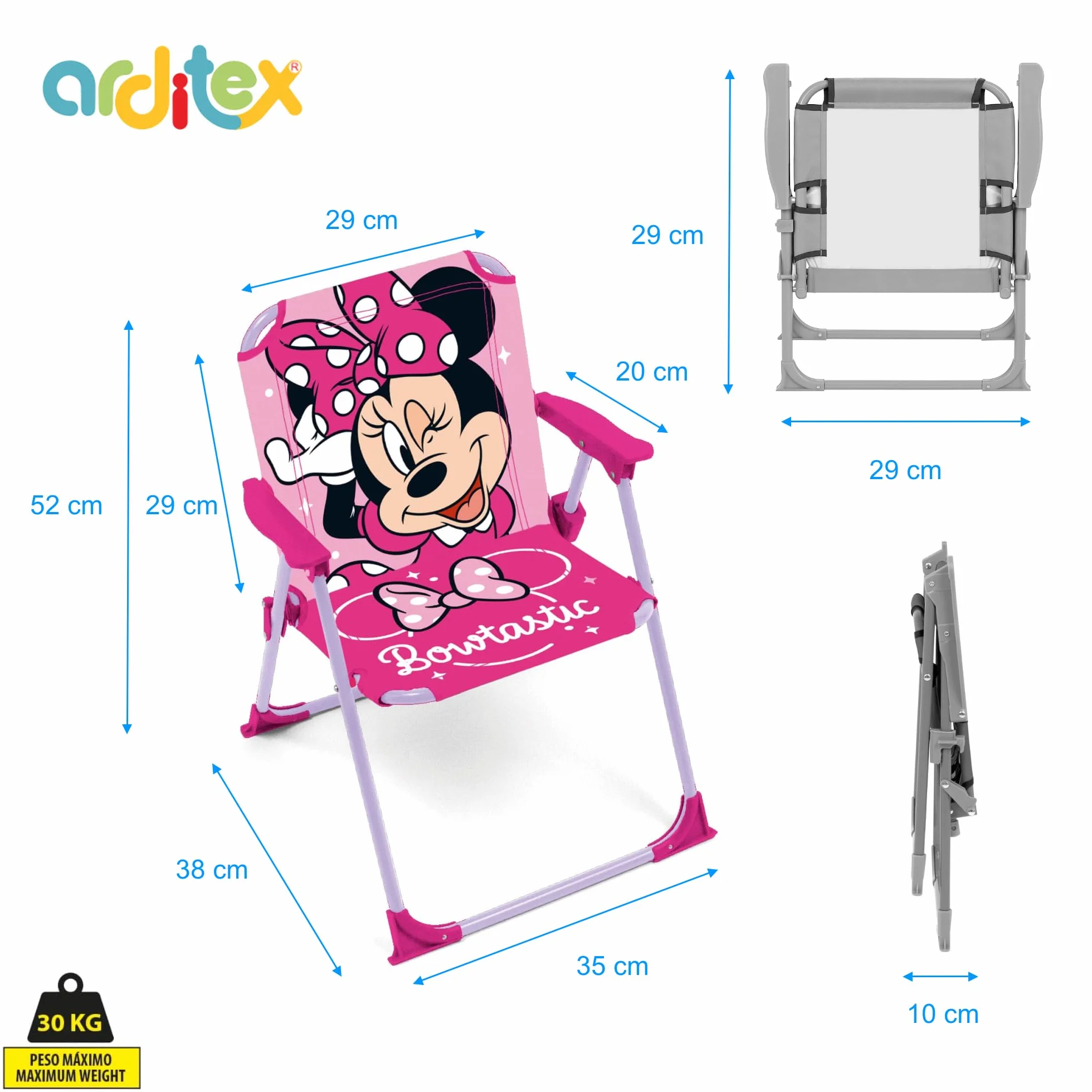 ARDITEX Silla Plegable Minnie Mouse Disney 38x32x53cm dla dzieci