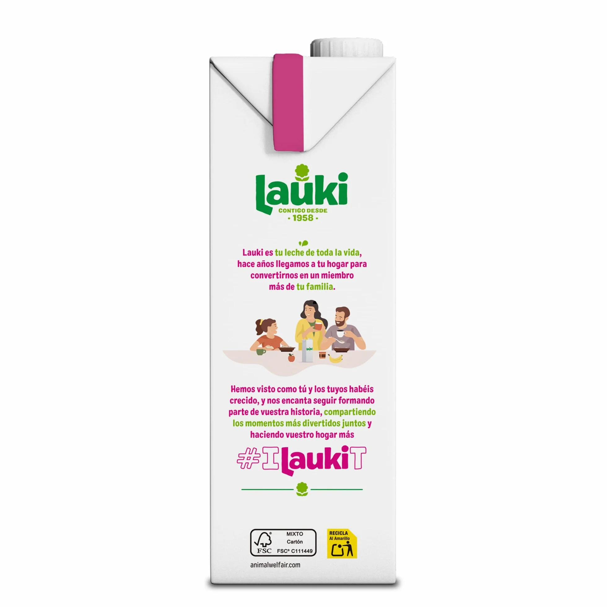 Lauki Leche Desnatada Bienestar Animal Sin Azúcar Añadido Sin Gluten Brik UHT Pack 6 x 1L