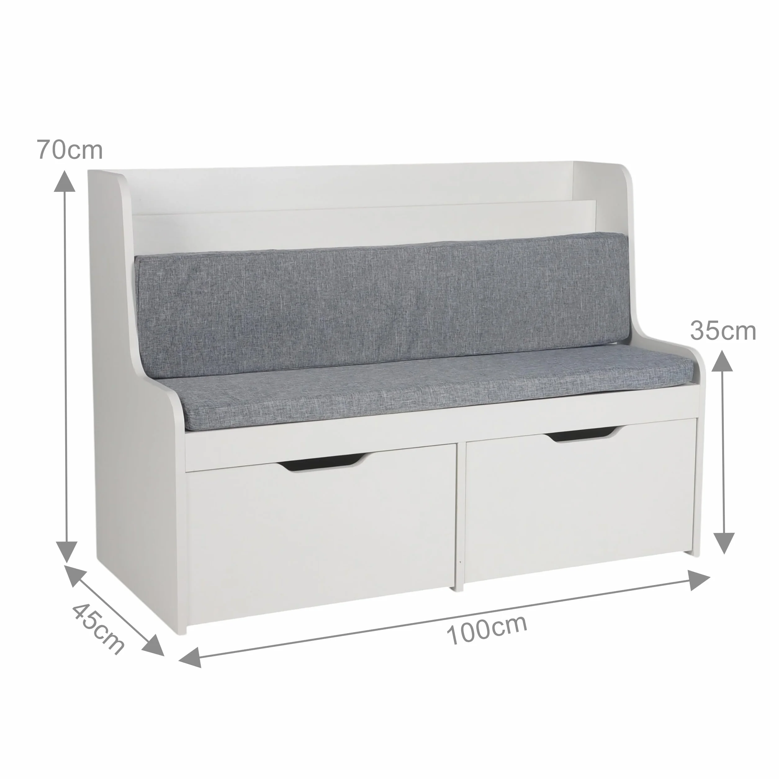 Relaxdays Banco Infantil con Almacenamiento 70x100x45 cm Blanco Gris