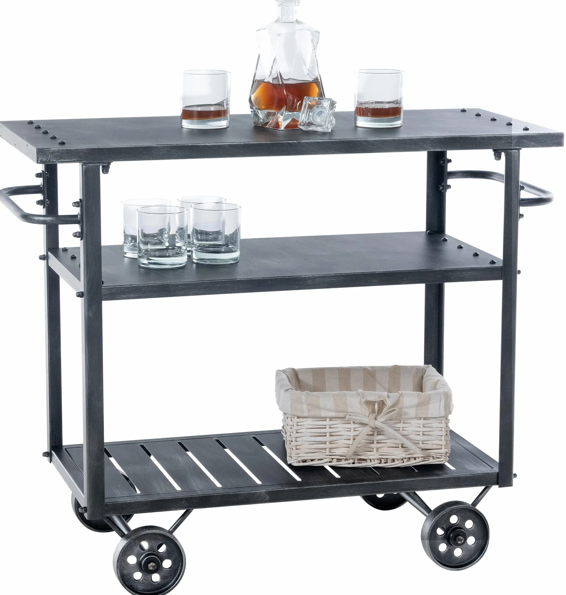 CLP Carro De Servicio Spring Metálico con Ruedas & Asas I Carrito De Cocina con 3 Estantes De Almacenamiento, Color:marrón Plata