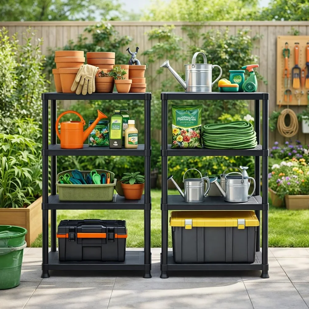 T-LOVENDO.ES Pack 2 Estanterías de Plástico modulares 130x60x30 cm con 4 baldas Resistentes| Estantería Almacenaje Interior y Exterior Garaje o Trastero| Montaje sin Herramientas