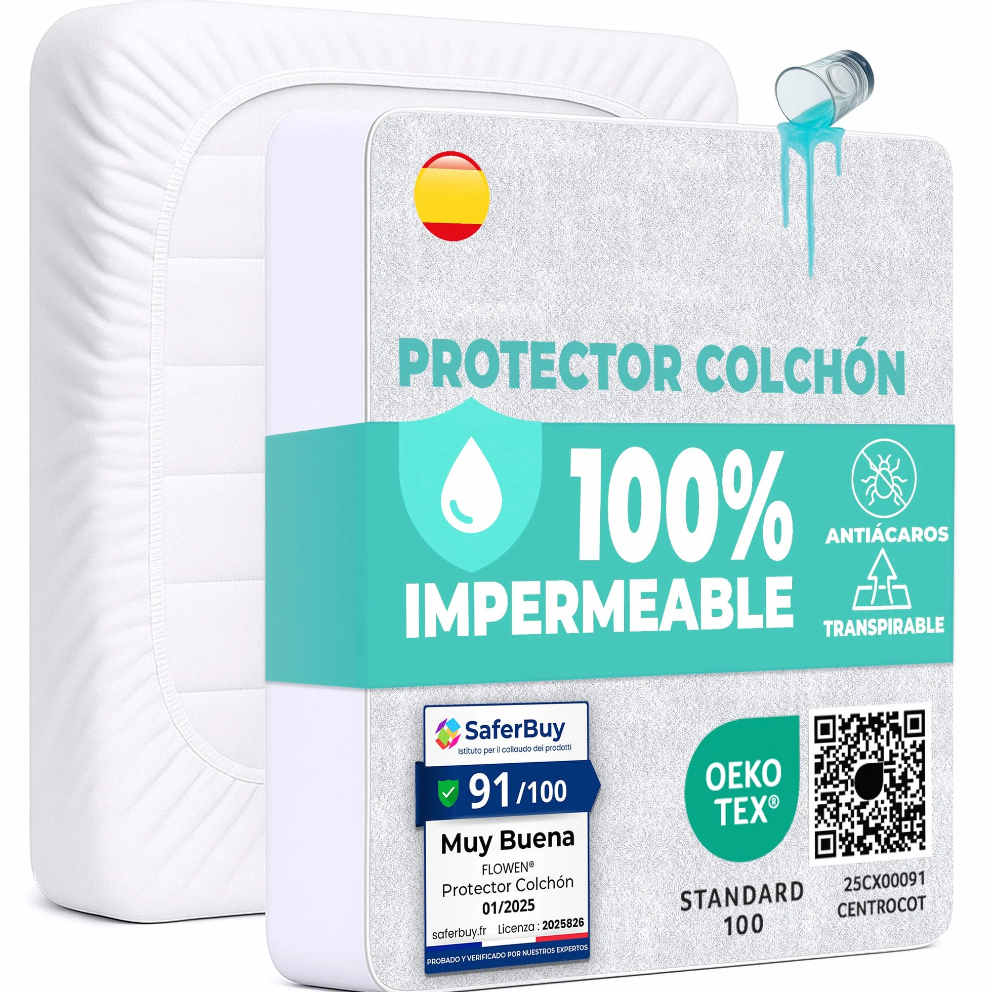 Protector Colchón 60x120 cm Funda Impermeable Algodón Sábana Cuna Hipoalergénico Antiácaros Lavable