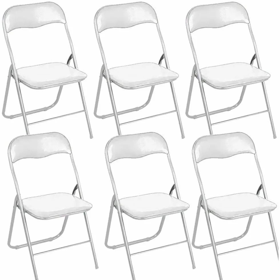 BAKAJI Juego de 6 sillas Acolchadas Plegables para Ahorrar Espacio de la Silla con Estructura Tubular de Metal, Remaches de PVC, diseño Moderno para el Comedor de la Cocina (Blanco)