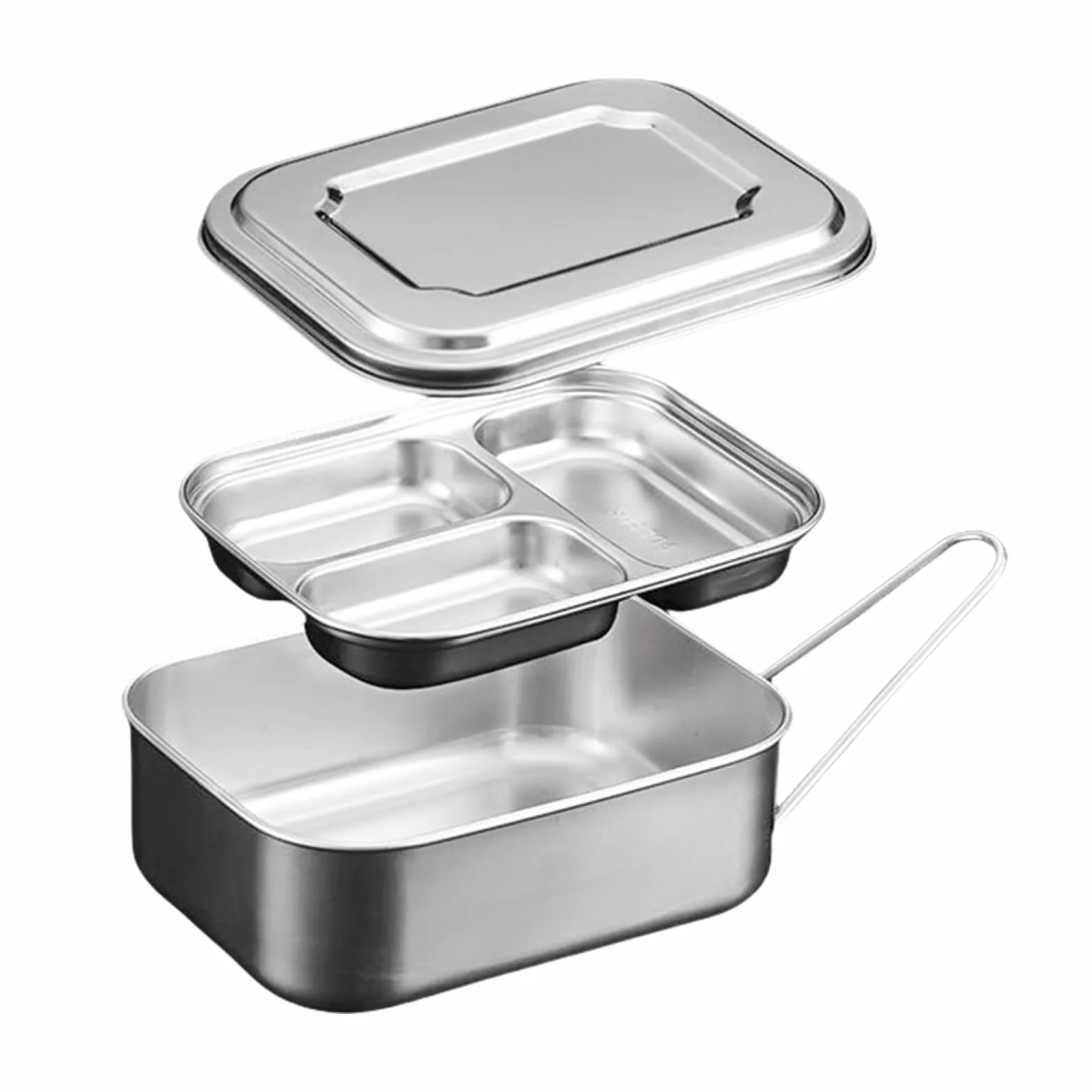Generisch para niños de acero inoxidable – de metal de doble capa con 3 | compartimentos, asa plegable, tapa a prueba de fugas, de almacenamiento de alimentos