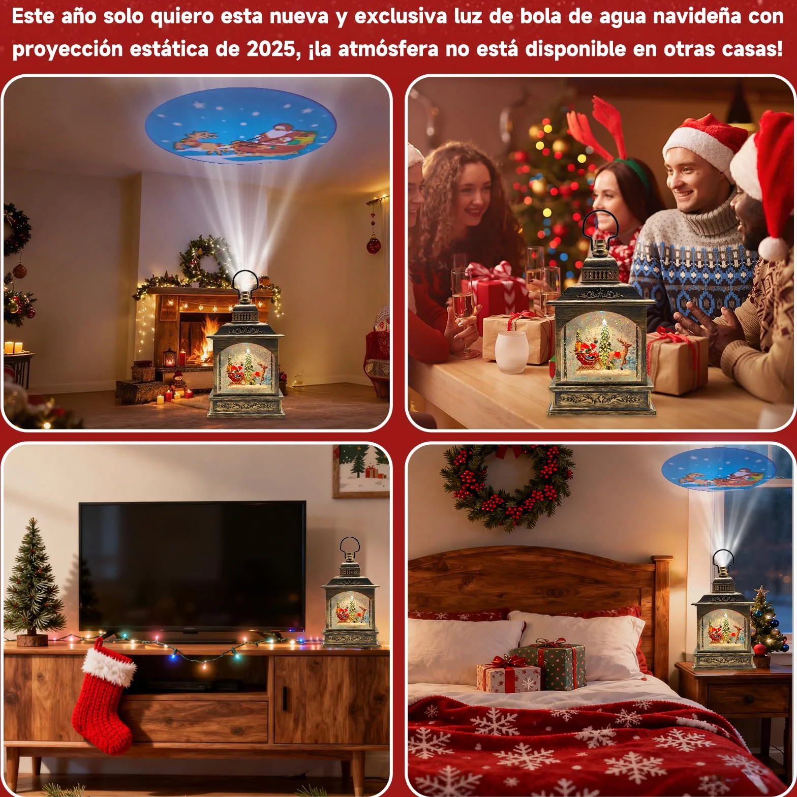 Globos de Nieve Navideños Musicales YYKY con Escena de Papá Noel, Linternas Navideñas Giratorias Luminoso 8 Canciones LED