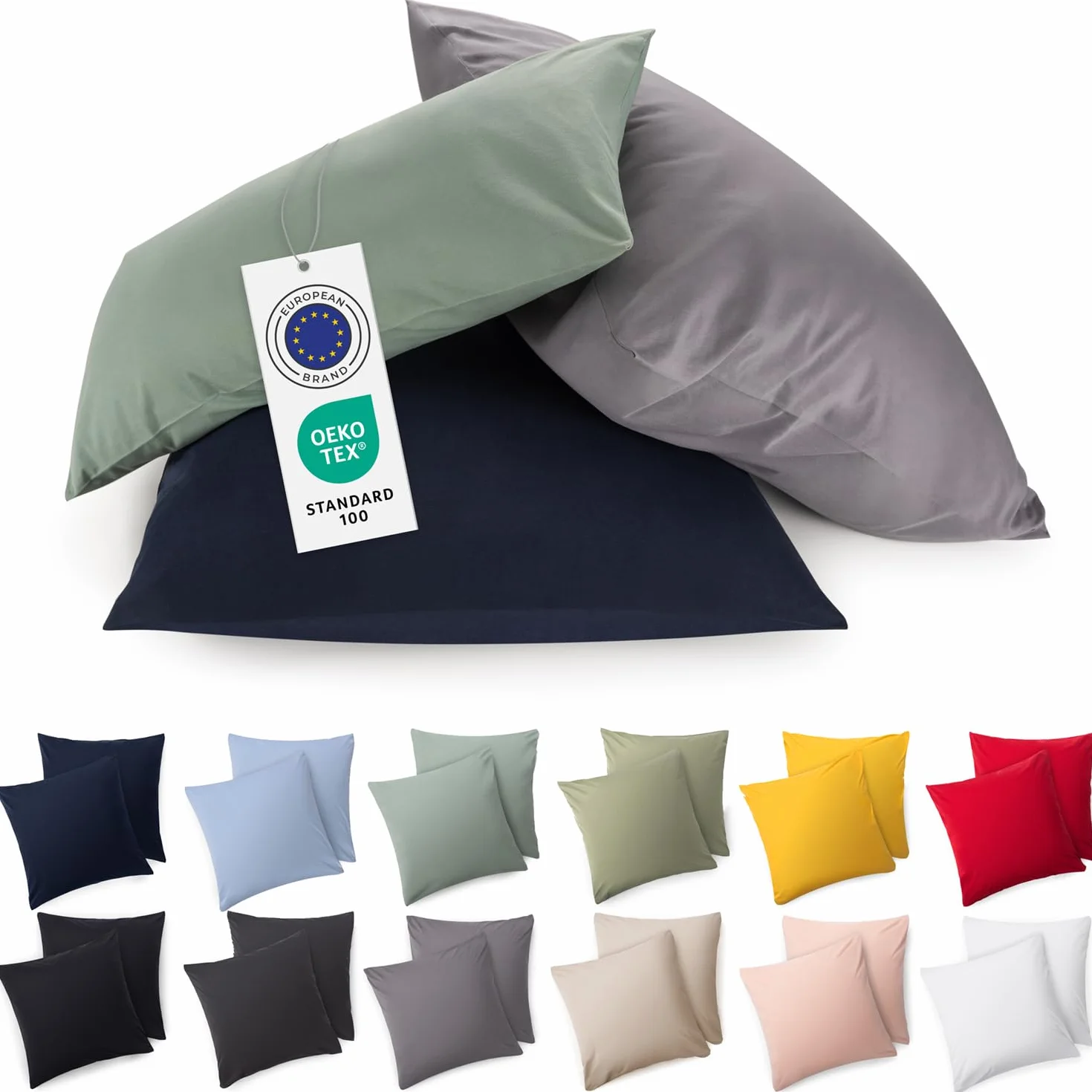 Blumtal Funda Almohada 60x60 cm Algodón Suave Verde Juego 2 Fundas Cojín Oeko-Tex