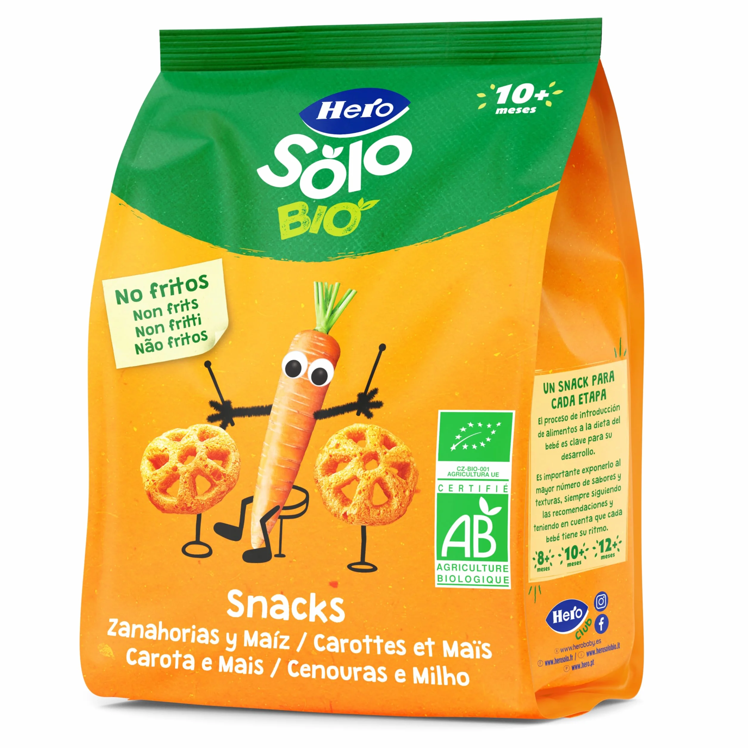 Hero Solo Snack de Zanahorias y Maíz Cereales BIO 100% ECO Pack 6 x 40 g