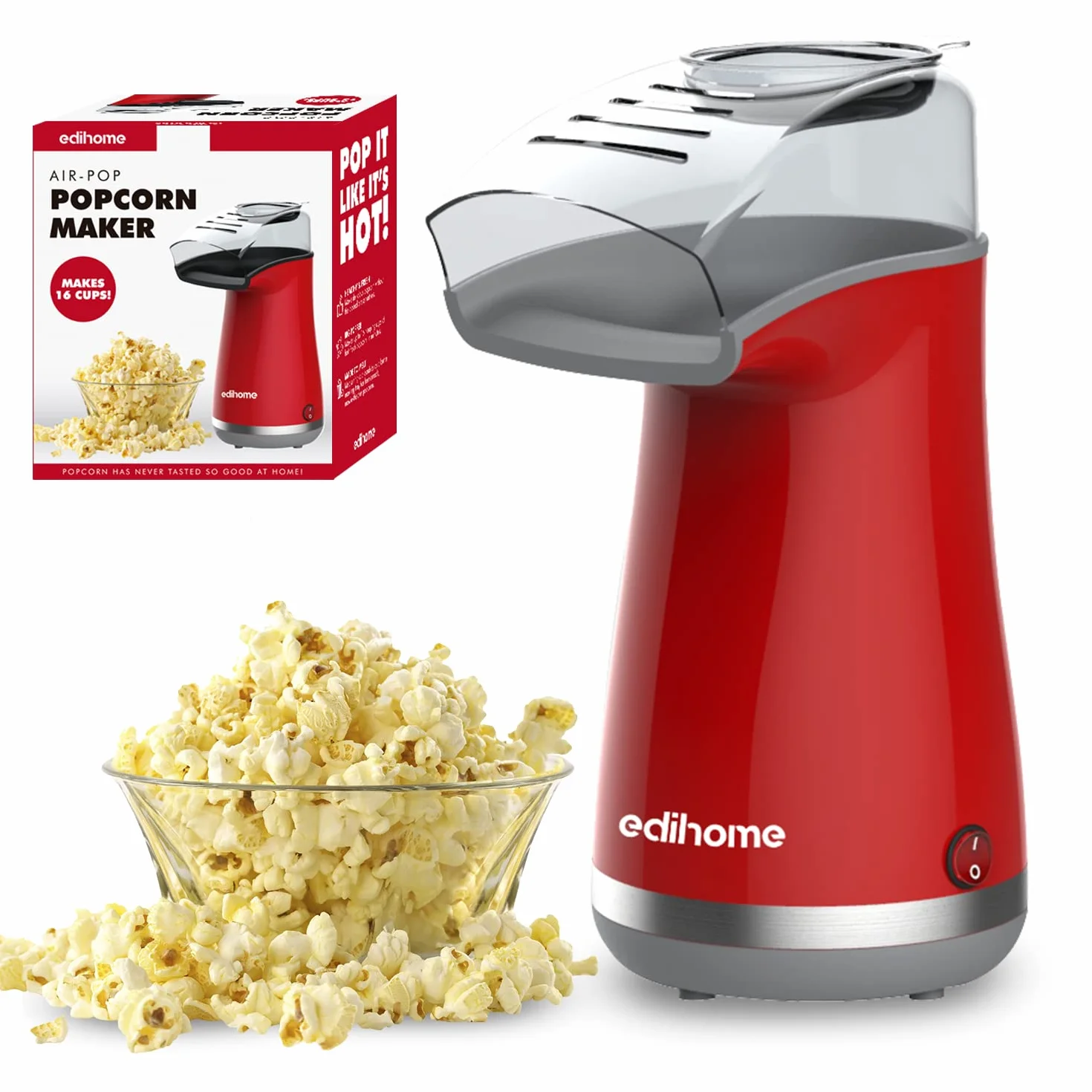 Palomitera Eléctrica 1200 W, Máquina Palomitas, Palomitero, Incluye Cuchara Dosificadora, 2 Minutos, Rojo