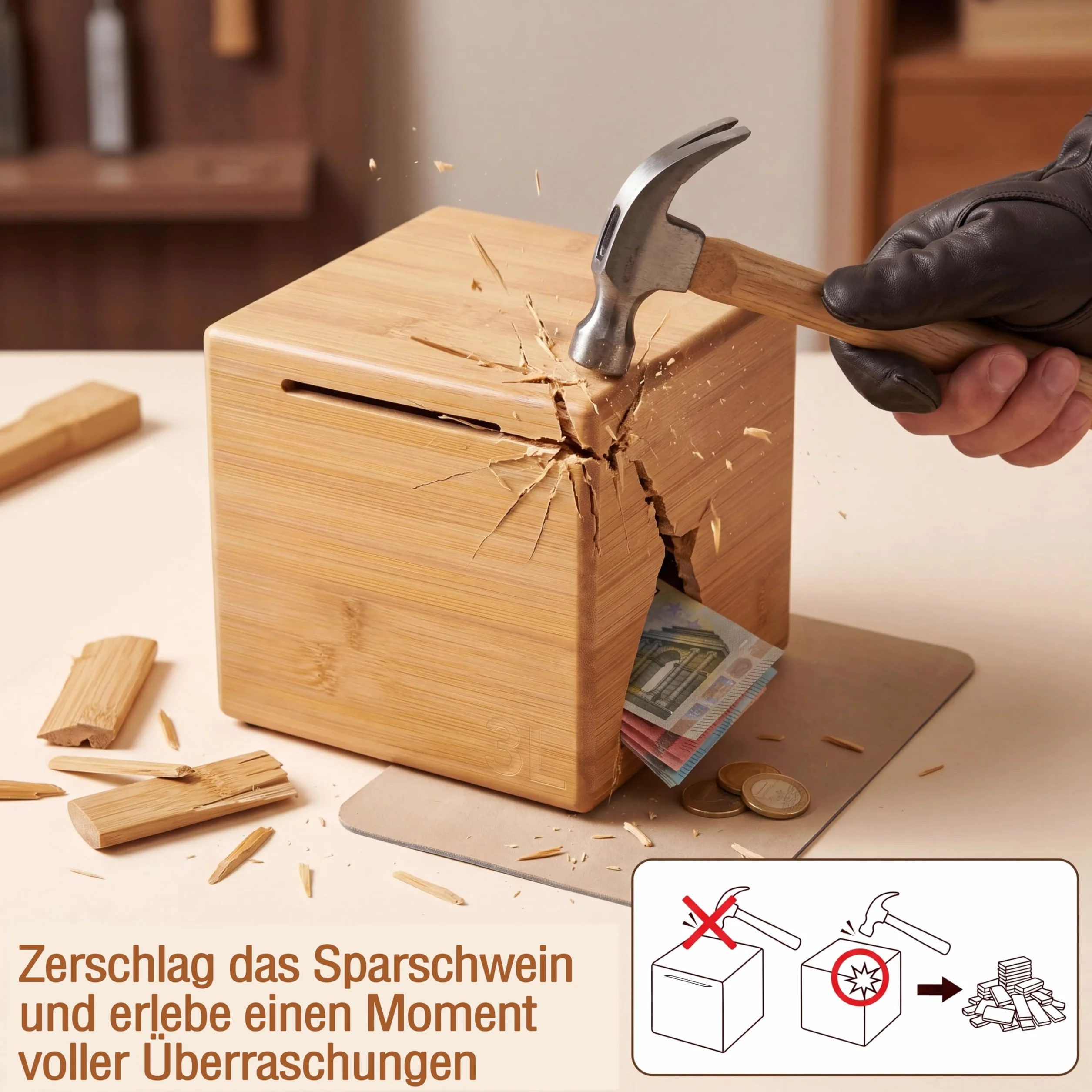 Bambú Hucha de madera personalizada XXL para adultos