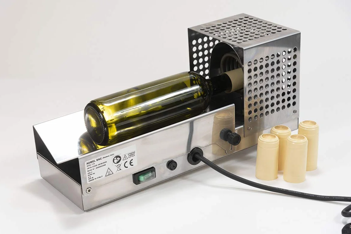 Termocapsuladora de acero inoxidable para aplicación de cápsulas termorretráctiles en botellas de cristal para vino y aceite