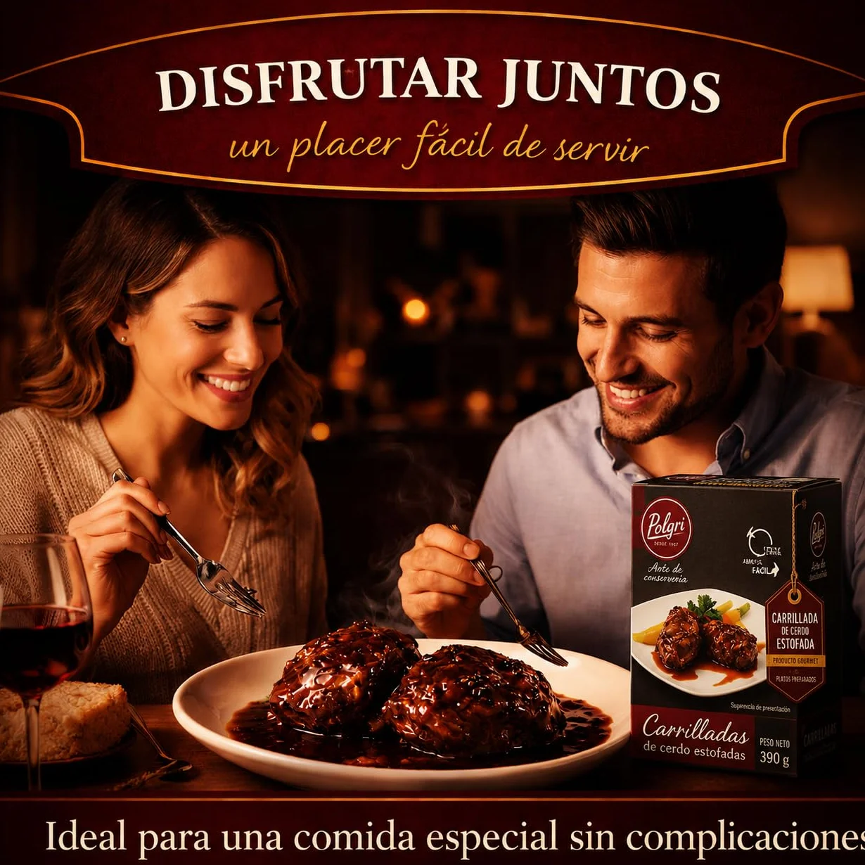 POLGRI Carrilladas de Cerdo Estofadas Conserva Gourmet Lata 390 g Carne Melosa
