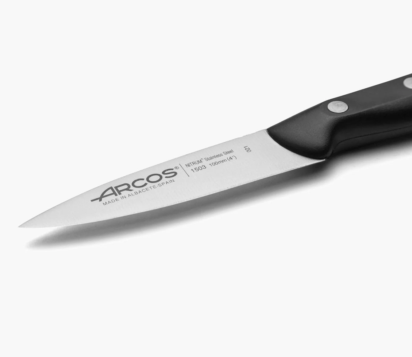 Arcos Cuchillo Mondador de Acero Inoxidable. Cuchillo Cocina Profesional para Pelar Frutas y Verduras. Mango Ergonómico Polioximetileno y Hoja 100mm. Serie Maitre. Color Negro.