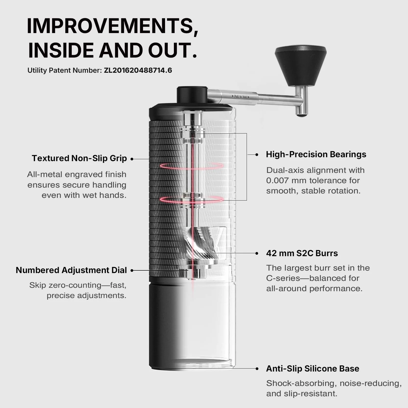 TIMEMORE C5 ESP Pro Molinillo de Café Manual con Fresa Cónica S2C-042-III, Ajuste de Precisión de 0,015mm, Molinillo de Café Manual Portátil Todo-Metal para Espresso/Prensa Francesa/Método de Vertido