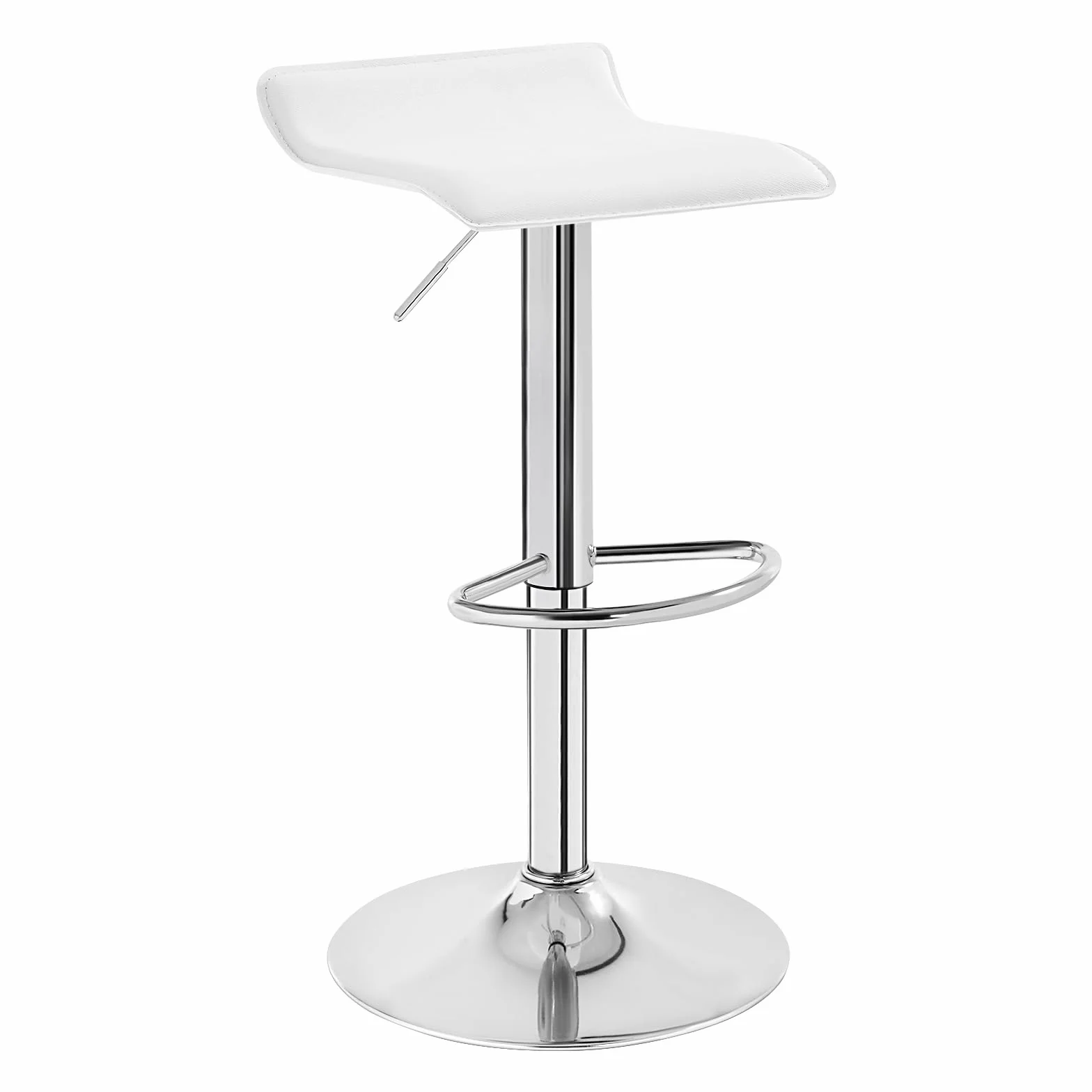WOLTU Taburetes Cocina Giratorios 360° Altura Ajustable Asiento PVC Blanco+Plata