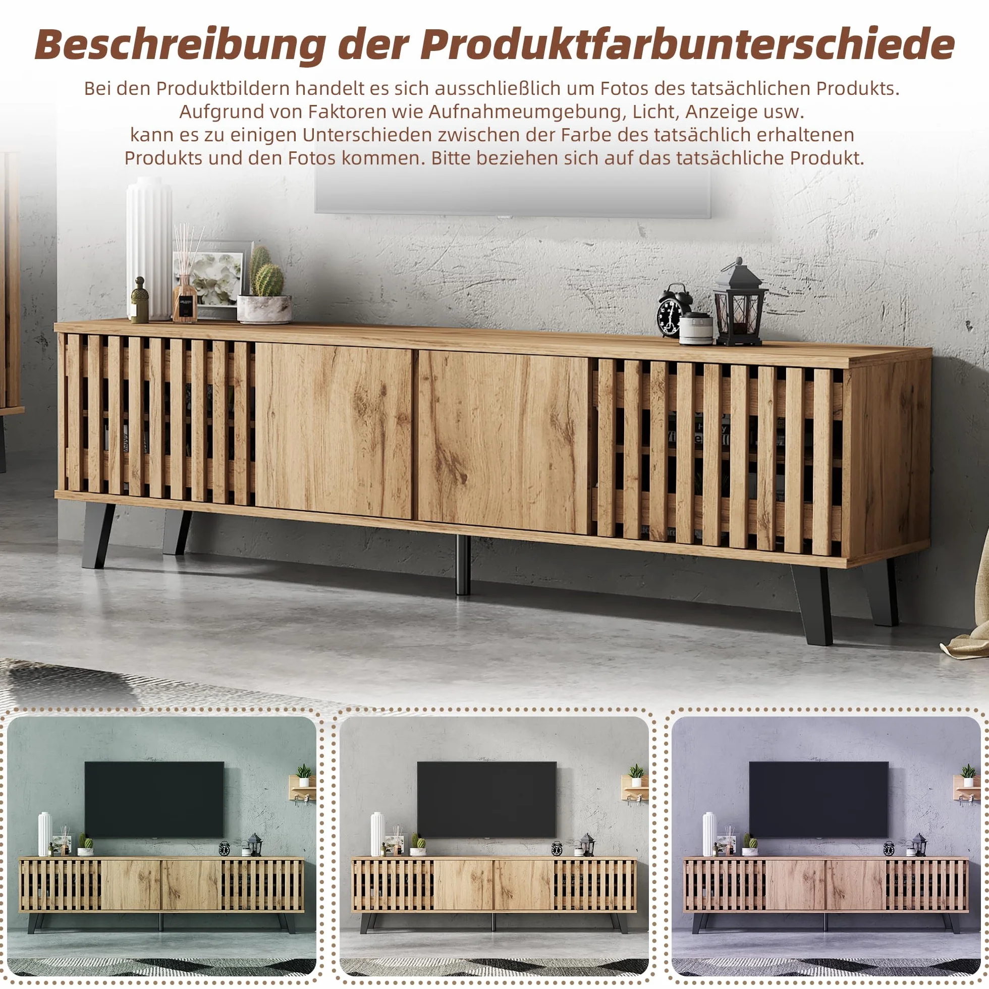 Mueble para TV de 180 x 40 x 55 cm, color madera original, 8 estantes separados, soporte para TV, consola de TV, centro de entretenimiento para televisores de 70 pulgadas, apto para sala de