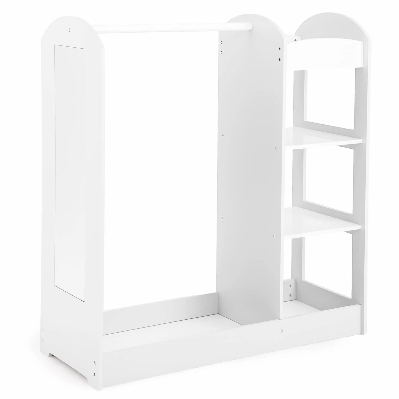 LIFEZEAL Armario Infantil de Ropa con Perchero y 4 Estantes, Organizador de Madera con Espejo Entero, 93,5 x 38 x 100 cm