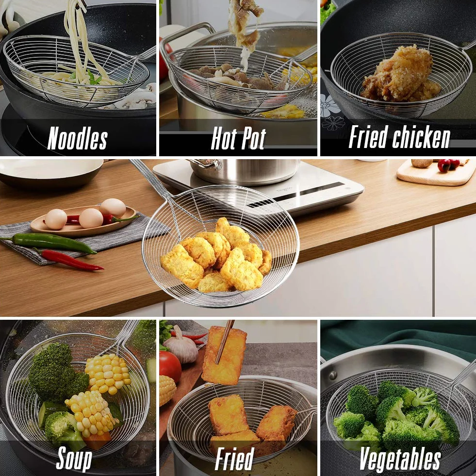 Colador Espumadera de Acero Inoxidable, Cuchara de Red para Freír Pasta, 20 cm