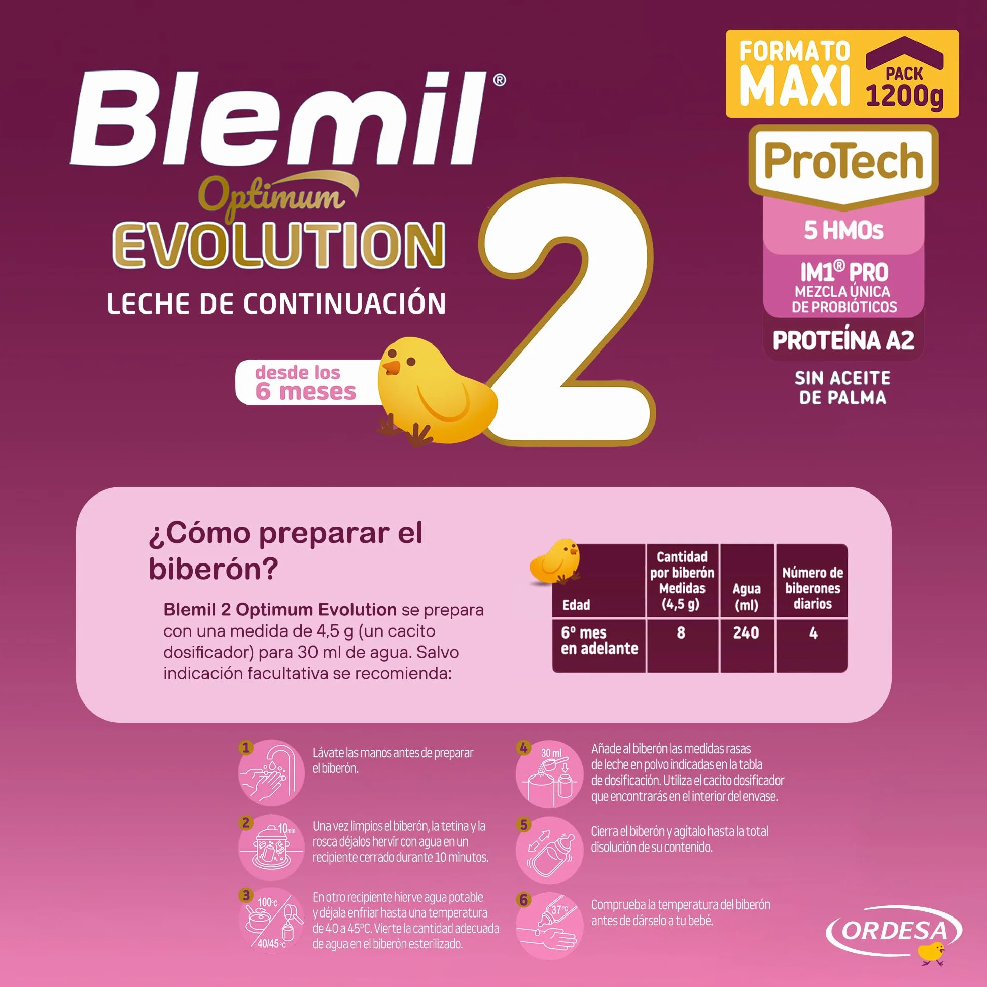 Blemil 2 Optimum Evolution 3PACK Leche de Continuación en polvo para Bebé 6 Meses 1200g