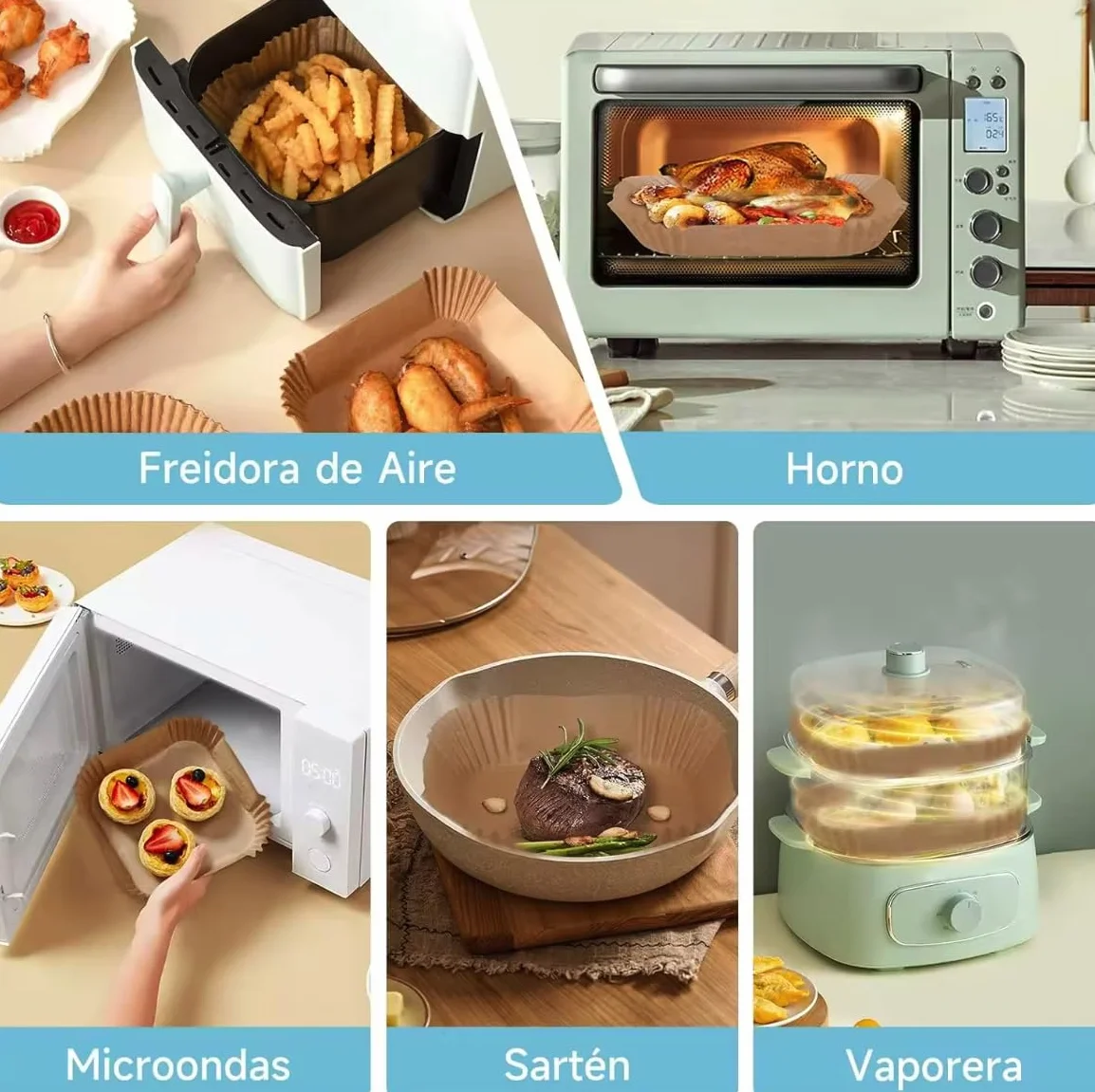 Papel Freidora Aire 16C100 Moldes Desechables Cuadrado 16-20 cm BPA Free Accesorios Sin Aceite