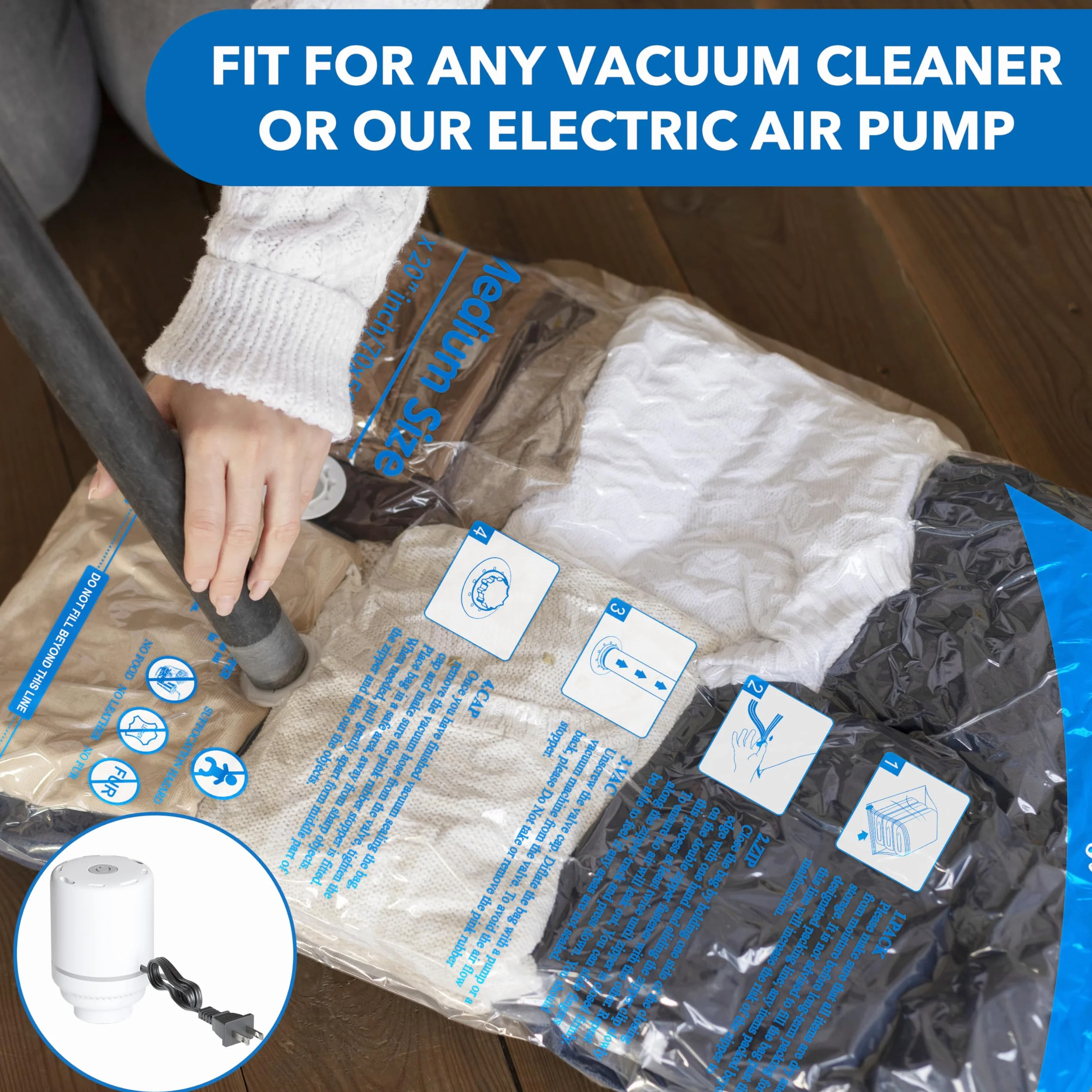 MEIQIHOME Juego de 16 Bolsas de Vacío con Bomba Eléctrica para Ropa, Mudanza y Viaje