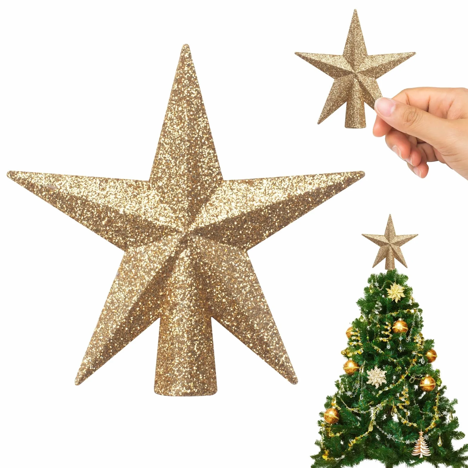 Mini Estrella de la Navidad, Topper de Árbol de Navidad, 11 cm, Decoración para Árbol Pequeño