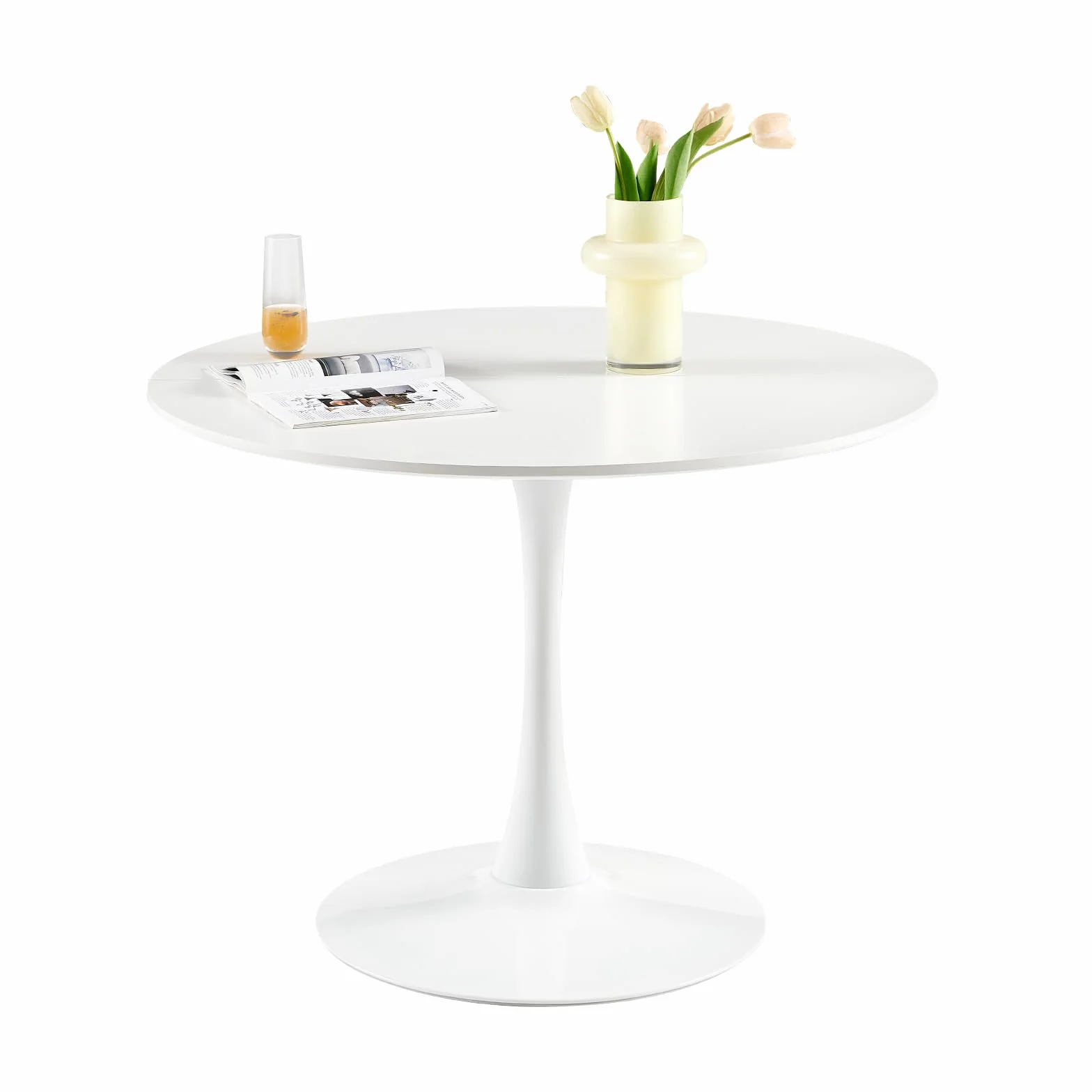 buybyroom Mesa de Comedor Redonda Moderna, Mesa de Bar, Escritorio, Adecuada para Cocina, Comedor, Sala de Estar y Oficina, para 2-4 Personas, diámetro 100 cm, Color Blanco