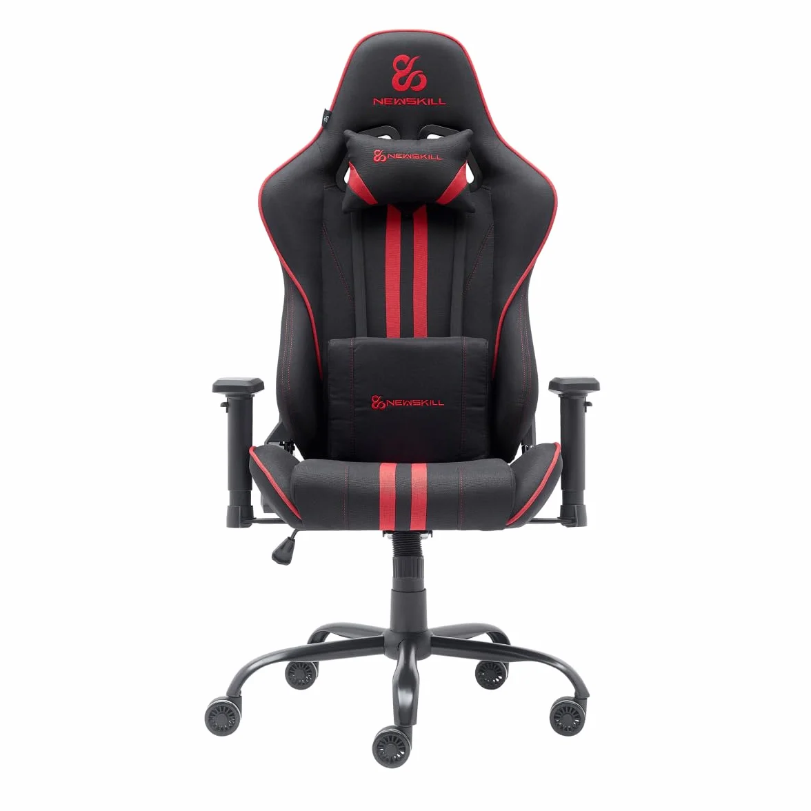 NEWSKILL KitsuneV2 Silla Gaming Ergonómica Respaldo Reclinable 180° Reposabrazos 2D Ajustables Cojines Lumbar Cervical Ruedas XL Silenciosas Tela Transpirable Rojo