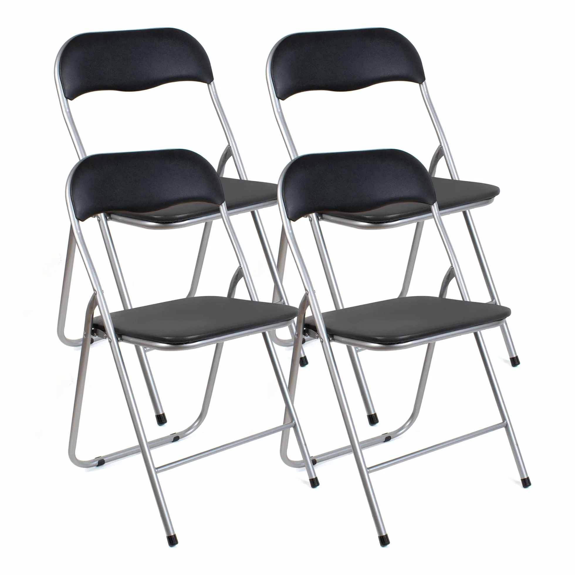 THE SECRET HOME – Pack de 4 Sillas Plegables de PVC y Metal – Alto. 80 cm x Ancho. 45 cm – Asiento Auxiliar para el Hogar - Silla con Patas Antideslizantes - Color Negro