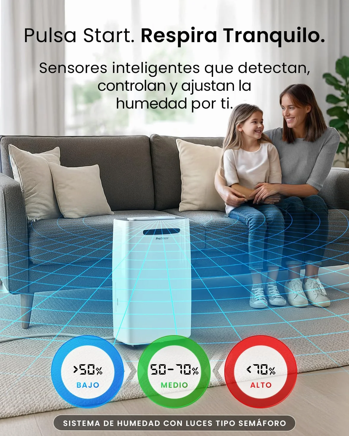 Pro Breeze deshumidificador inteligente 20L/día con Wi-Fi, sensor de humedad, modo ropa y drenaje continuo para condensación y moho en casa