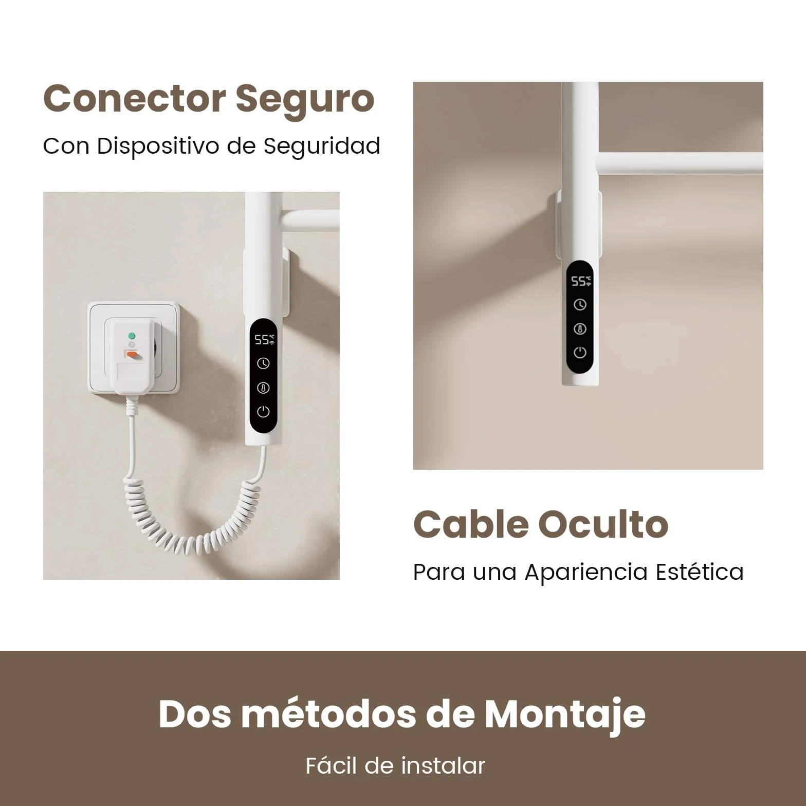 EMKE Radiador de Toallas Eléctrico 78 x 43 cm, Termostato Inteligente WiFi, Radiador Eléctrico para Baño, Calentador de Toallas Eléctrico, Blanco, 170W