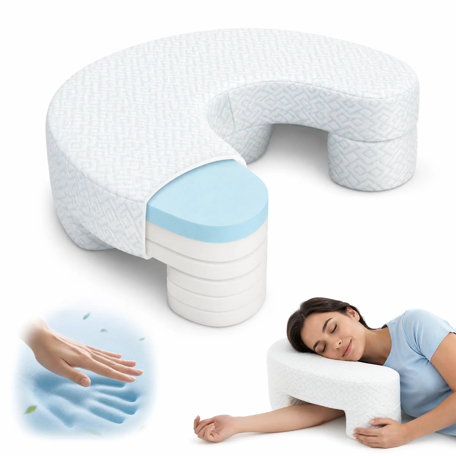 Almohada ortopédica para dormir de lado con sisa, almohada cervical ortopédica de espuma viscoelástica, altura ajustable para cuello y hombros, almohada ergonómica para dormir de lado, espalda y boca