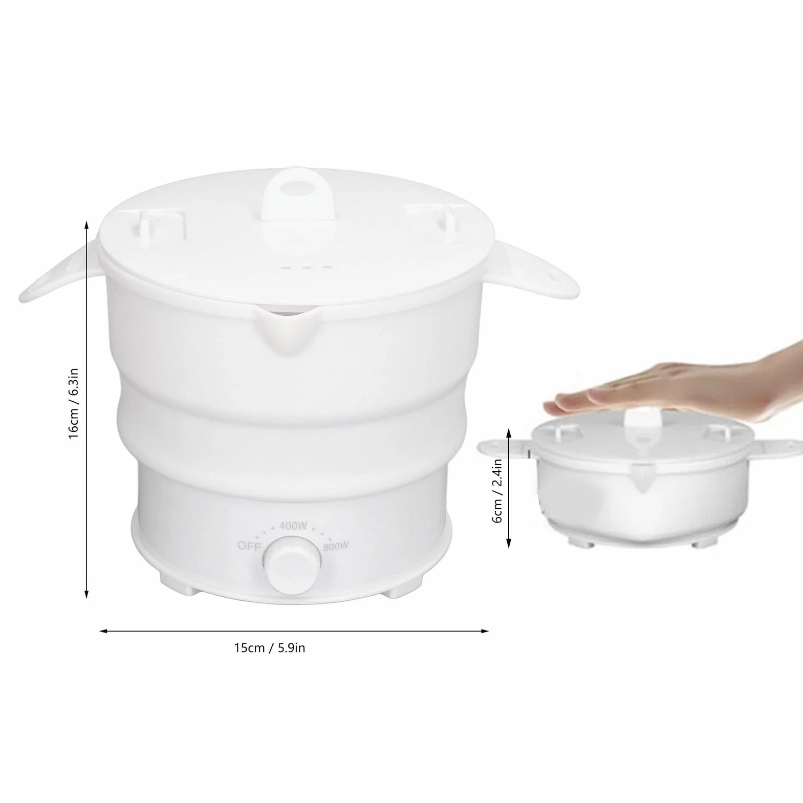 Olla Caliente Eléctrica 800W 1.2L Mini Plegable Portátil para Acampar, Oficina, Hotel