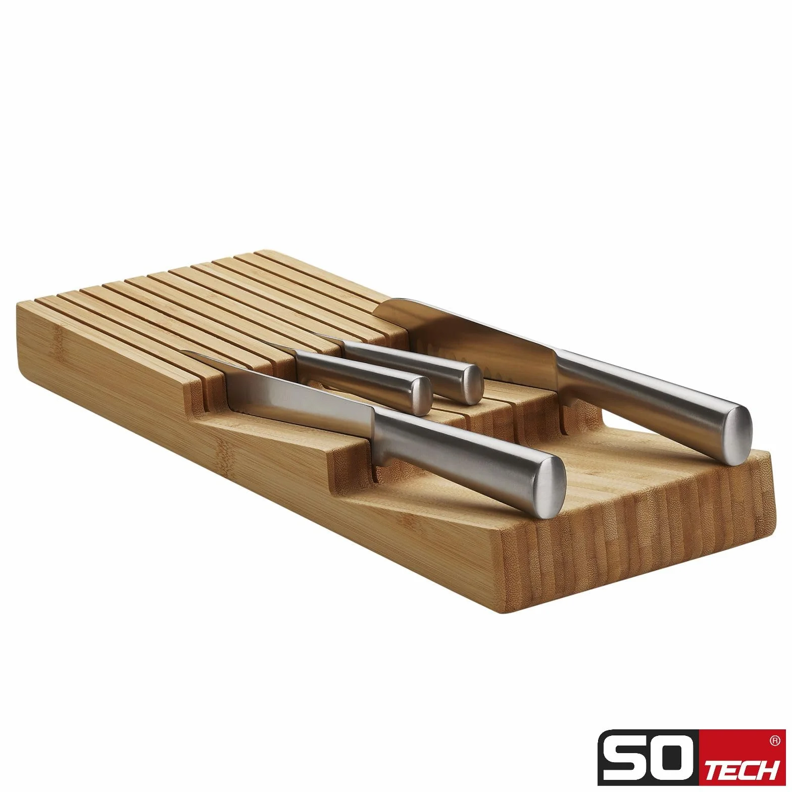 Orga-box Bandeja para cuchillos de bambú 448 x 174 x 45 mm 3 bandejas para cubiertos