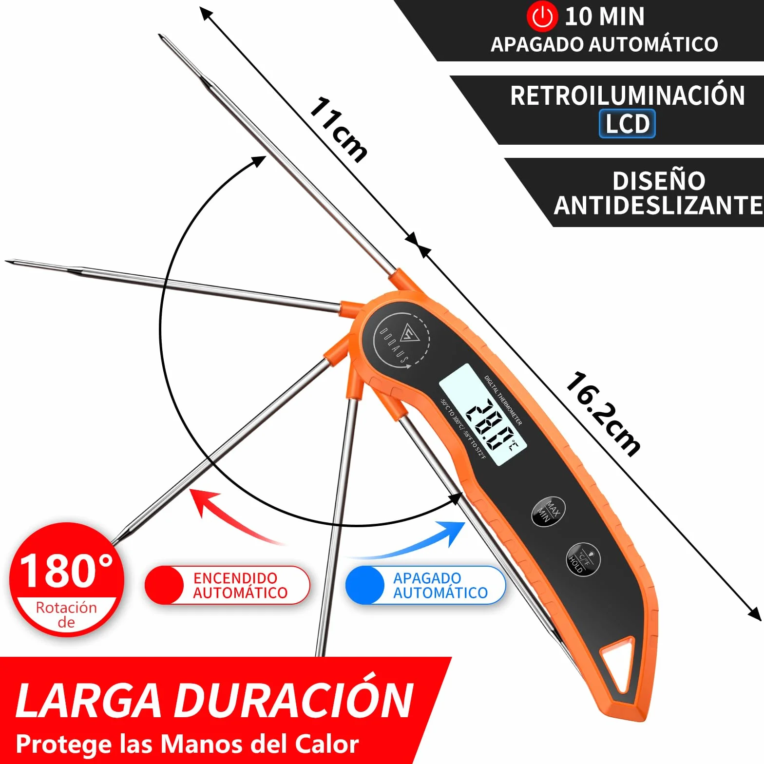 DOQAUS Termometro Cocina, Termometro Digital Cocina, 3 Segundos Lectura Rápida, Precisión ±0,5℃, Pantalla LCD, Termómetros para Frigoríficos, Carne, BBQ, Horno, Aceite, Agua(Naranja)