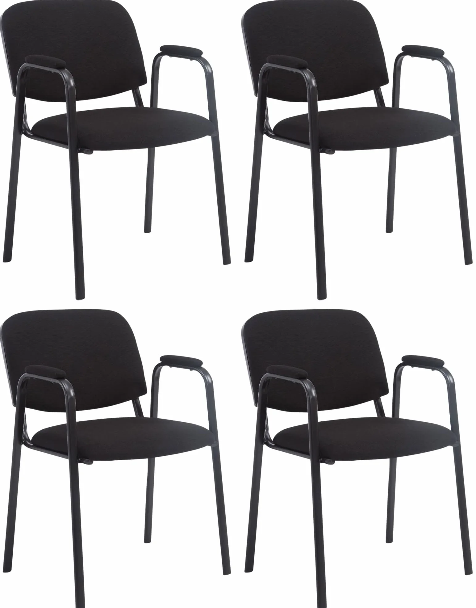 CLP Set 4 Sillas Apilables Ken Pro con Reposabrazos Acolchados de Tela, para Conferencia y Oficina, Estructura Negra Resistente 150 kg, Color:Negro