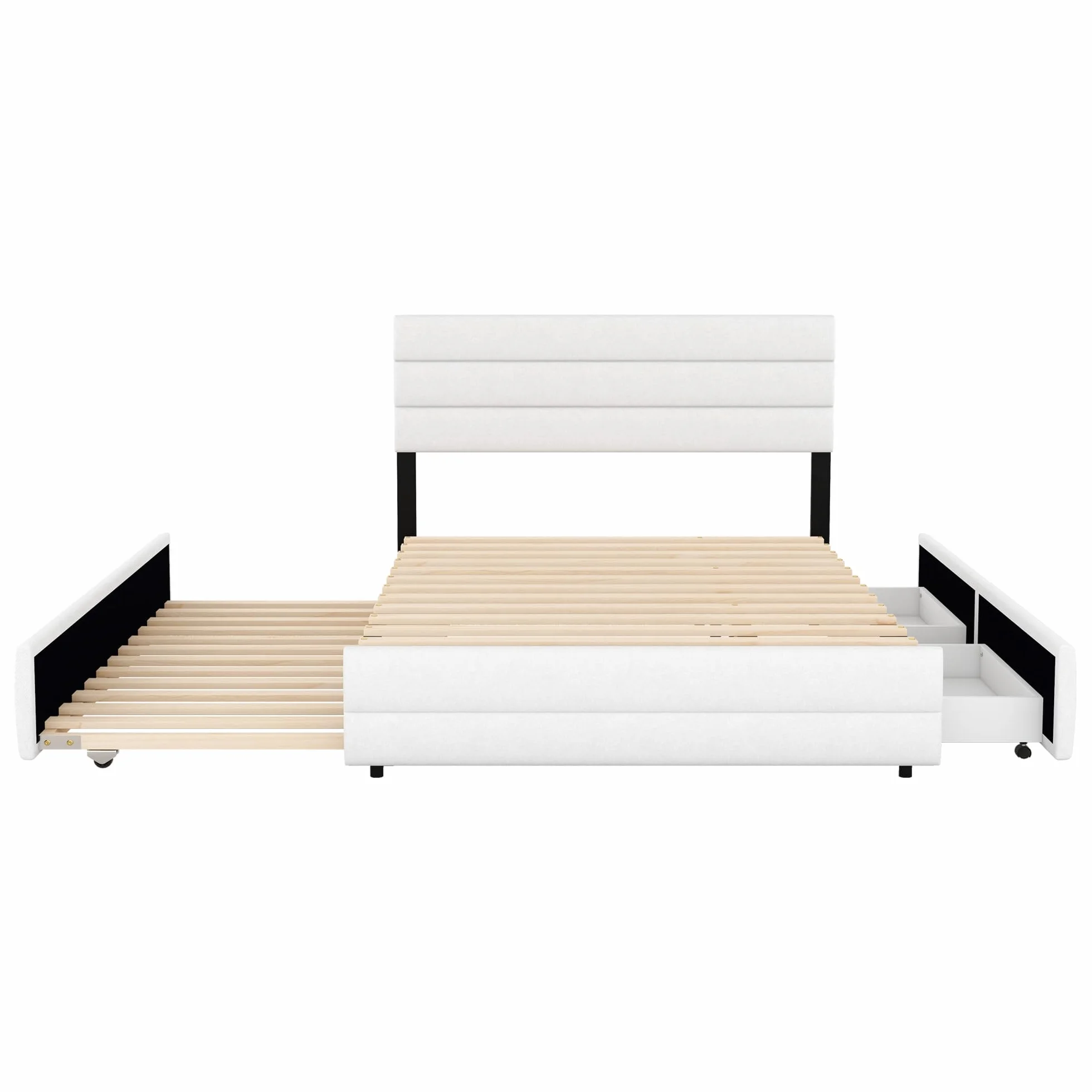 Moimhear Cama doble de plataforma con dos cajones con ruedas, 140 x 200 cm, para dos personas, beis