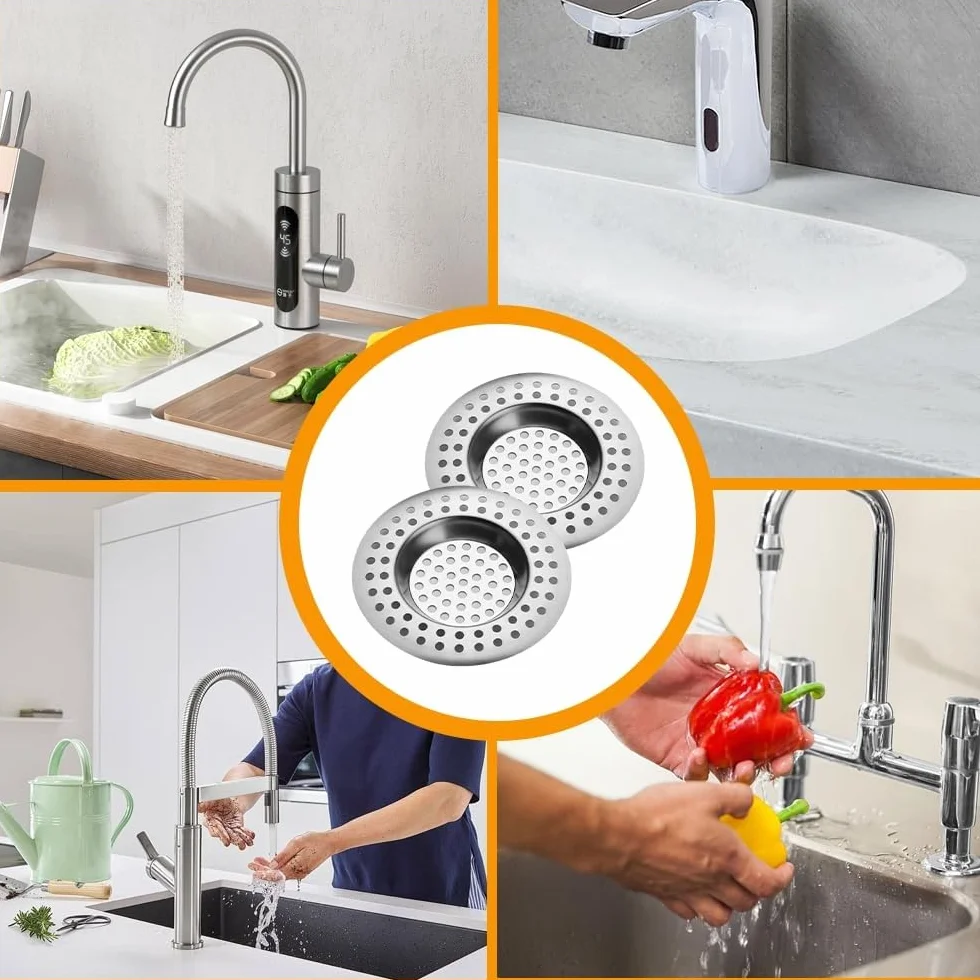2 Piezas Filtro de Fregadero de Acero Inoxidable - Colador de Drenaje -Tapón de Desagüe para Cocina, Ducha, Baño y Lavabo