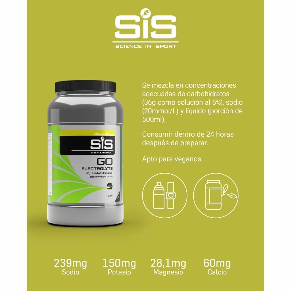 Science in Sport GO Polvo Electrolítico 1,6kg Limón Lima, Vegano - Bebida isotónica con electrolitos y carbohidratos