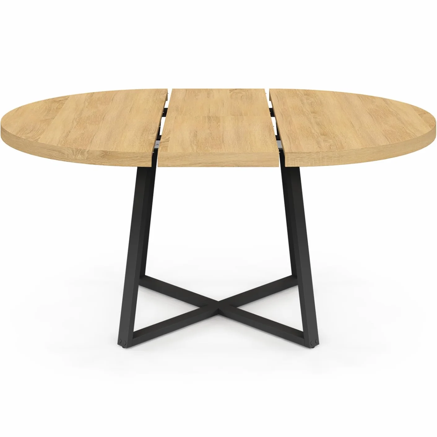 IDMarket Selma – Mesa de comedor extensible redonda para 4-8 personas, madera y negro, 110-150 cm