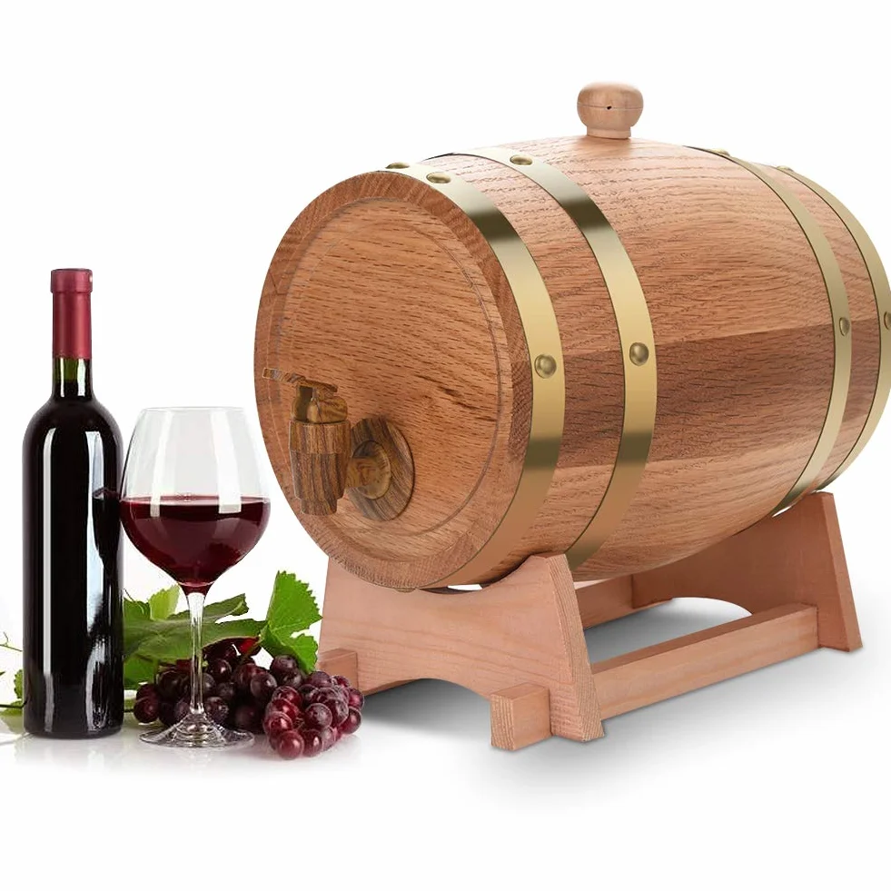 Barril de roble, vino barril de roble, dispensador de vino vintage para vino con licores, para whisky, vino, cerveza, bourbon, tequila, etc. (3L)