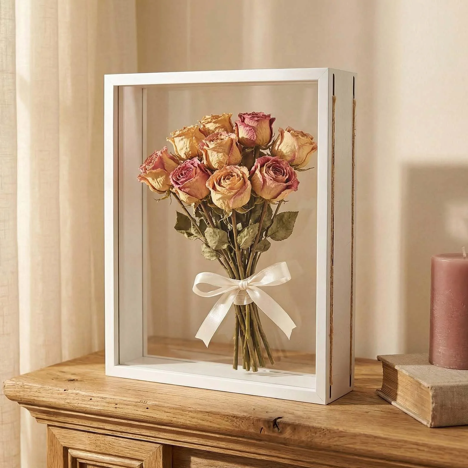 Marco de Fotos 3D Profundo 4cm para Rellenar, Caja de Sombra para Medalla Flor (21x29,7cm Blanco)