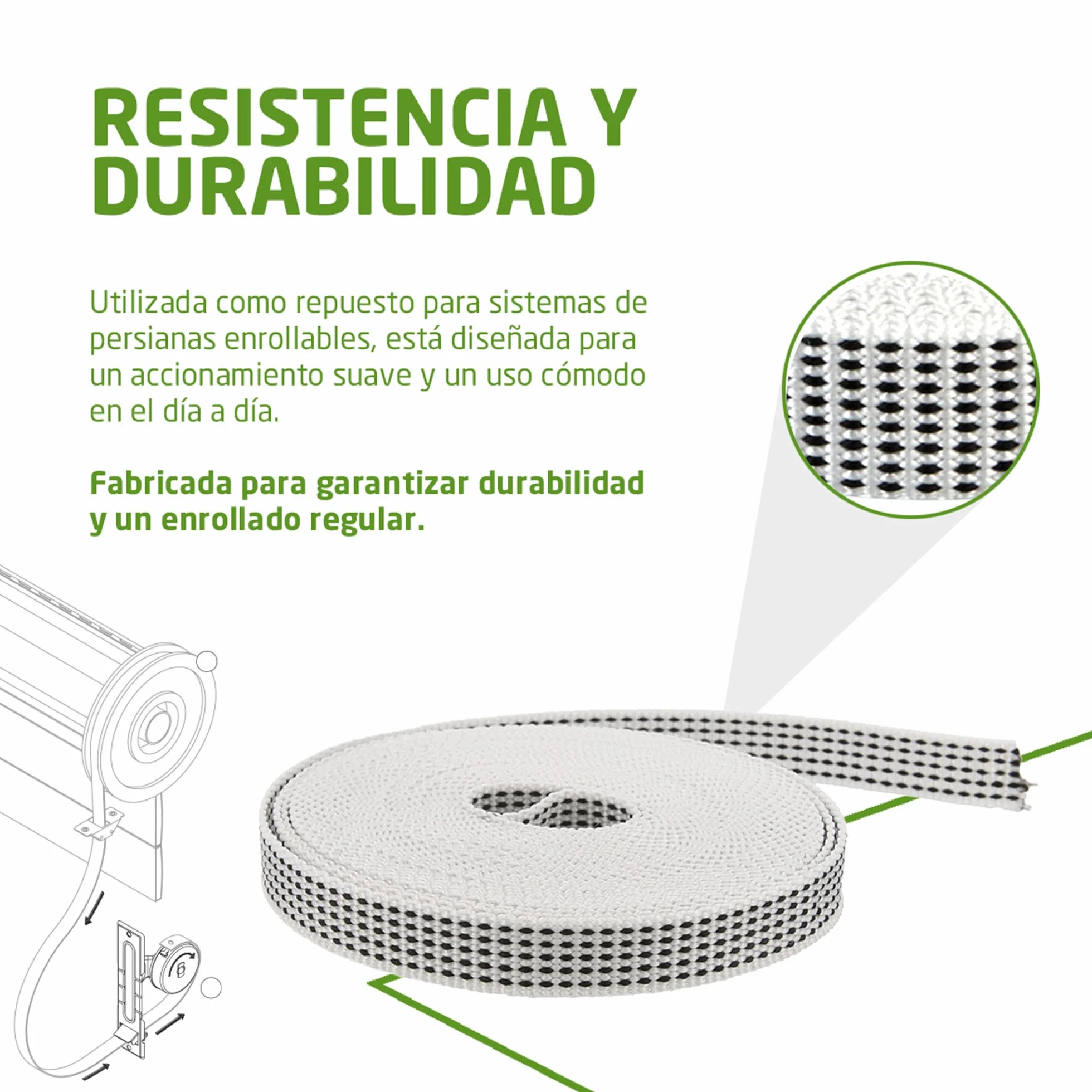 Amig Cinta Persianas Enrollables 20 mm x 6 m Resistente UV Abrasión Color Pintas Negras